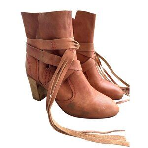Free People Seven Wonders Heel Ankle Booties Leather‎ Boots Rust Size 38 / 7.5